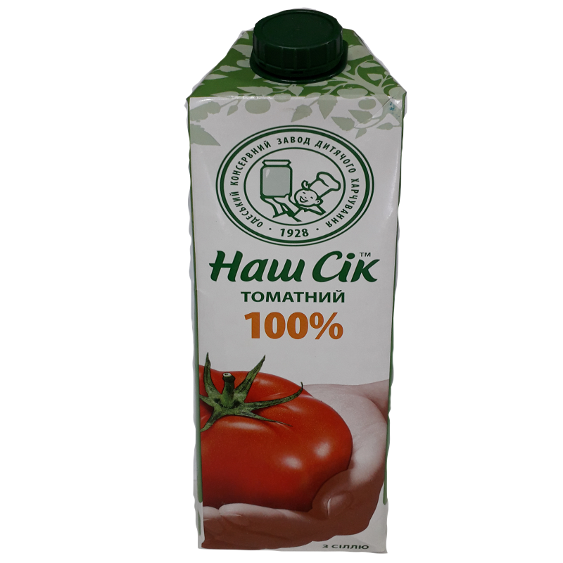Сік НАШ СІК томатний відновлений, стерилізований, пляшка картонна, 0,95л